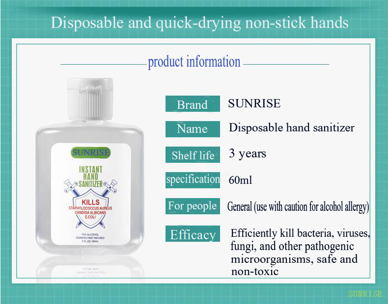 Wholesale 60 Ml Virus Killing Disposable Hand Sanitizer